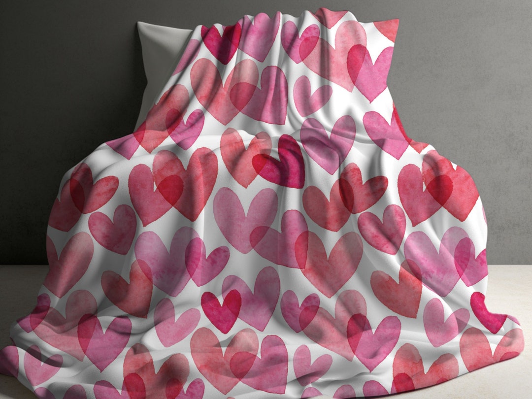 Watercolor Heart Blanket Valentines Day Gift, Couple Valentines Day