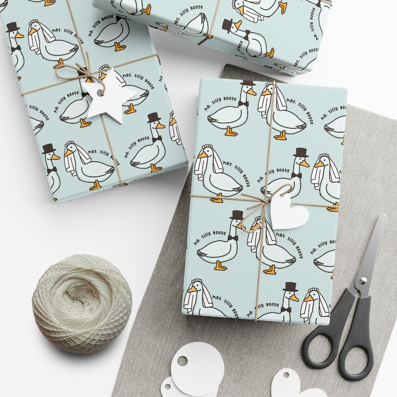 Wedding Wrapping Paper, Wedding Gift for Married Couple, Funny Goose Gift Wrapping Paper, Just Married Gift Wrap, Funny Wedding Gift Wrap image 1