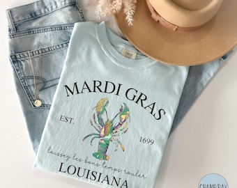 Mardi Gras Shirt, Louisiana Shirt, Mardi Gras Comfort Color Shirt, Mardi Gras Lobster, Fleur De Lis Shirt, Cute Louisiana Mardi Gras Tshirt