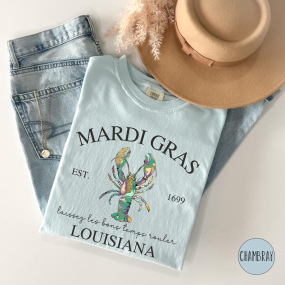 Mardi Gras Shirt, Louisiana Shirt, Mardi Gras Comfort Color Shirt, Mardi Gras Lobster, Fleur De Lis Shirt, Cute Louisiana Mardi Gras Tshirt