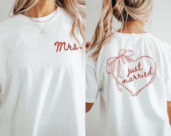 Just Married Shirt, Custom Wedding Date Shirt, Newlywed Shirt Gift for Bride, Mrs Comfort Colors® Shirt, Honeymoon Tee Shirt, Coquette Shirt