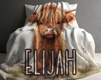 Custom Highland Cow Baby Nursery Blanket, Highland Cow Boy Girl Blanket, Highland Cow Baby Shower Gift, Highland Cow Throw, Cow Gift for Her
