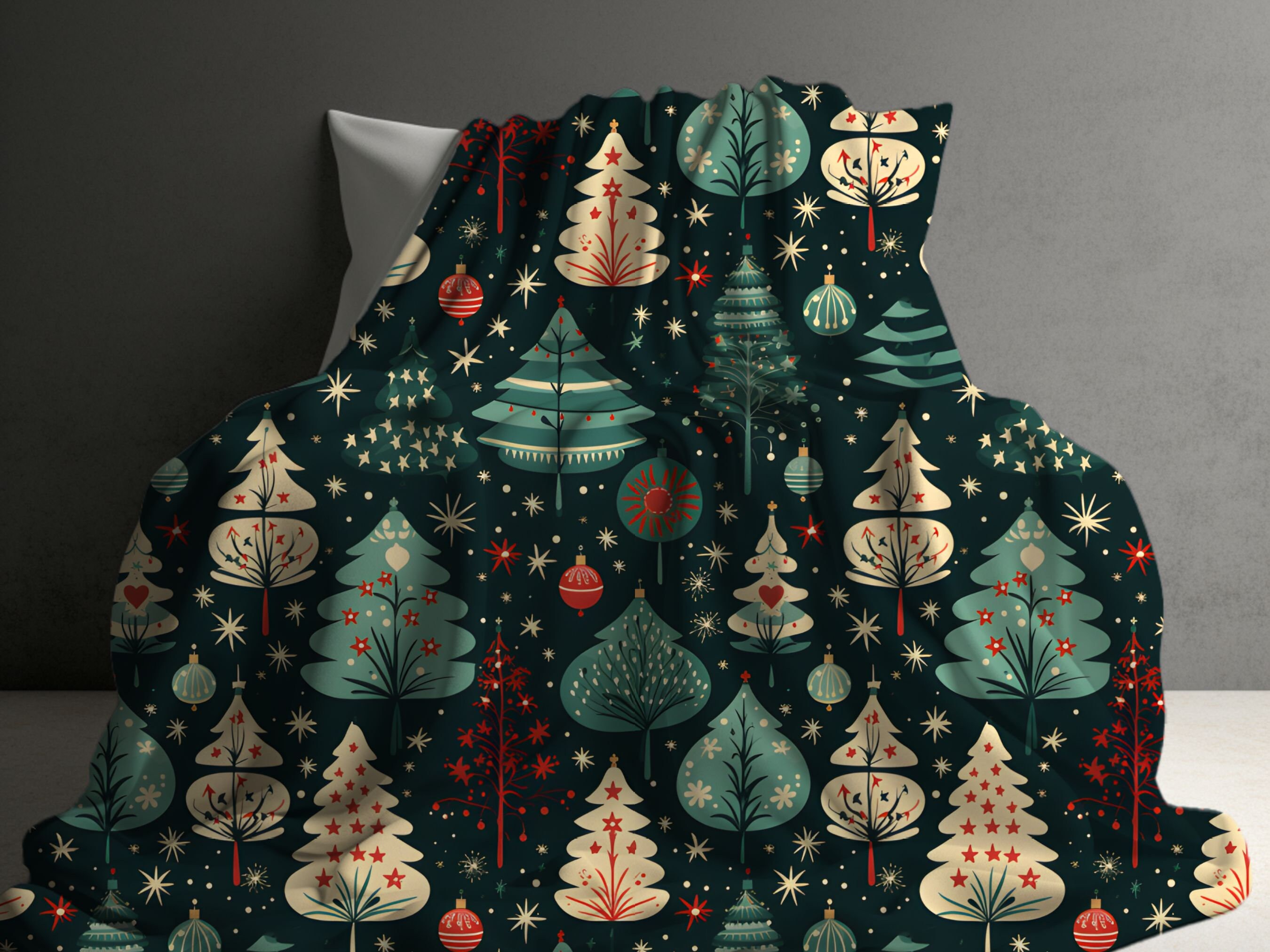 Christmas Tree Pattern Blanket Retro Throw Blanket Green Adult Velveteen Minky Comfy Blanket His and Her Gift Trendy Throw Blanket Gift