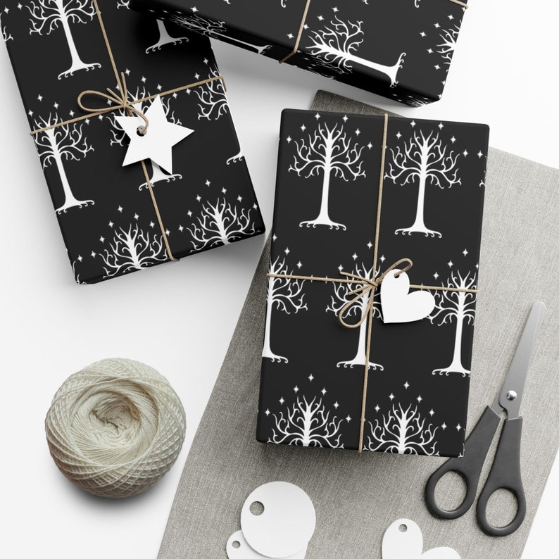 LOTR Wrapping Paper, LOTR Gift Wrap, LOTR Christmas Gift Wrapping Paper, Tree of Gondor Wrapping Paper Roll, Gondor Gift Wrapping Paper image 1
