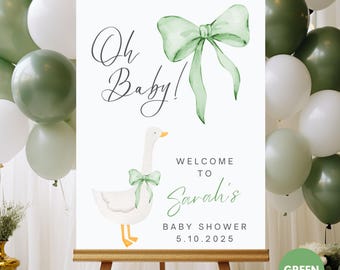 Custom Baby Shower Welcome Sign Goose Bow Baby Shower Decoration Girl Boy Baby Shower Decor Cute Goose Baby Shower Decor Bow Welcome Sign