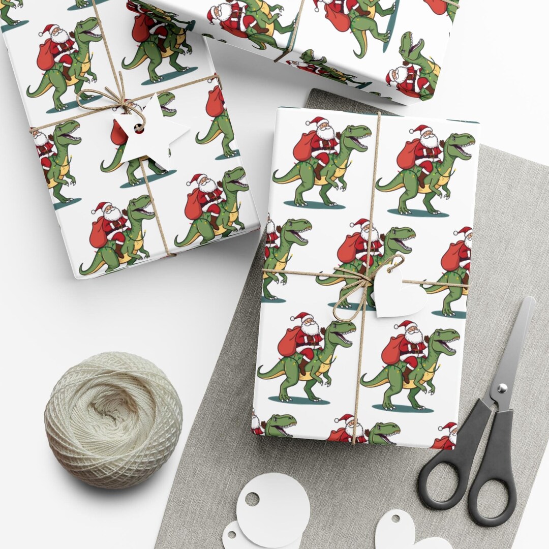 Dinosaur Christmas Wrapping Paper, Christmas Dinosaur Gift Wrap, Funny