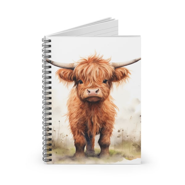 Highland Cow Spiral Notebook, Highlander Cow Gift for Her, Unique Cute Notebook Gift, Nature Cow Journal Aesthetic, Cow Baby Shower Notebook