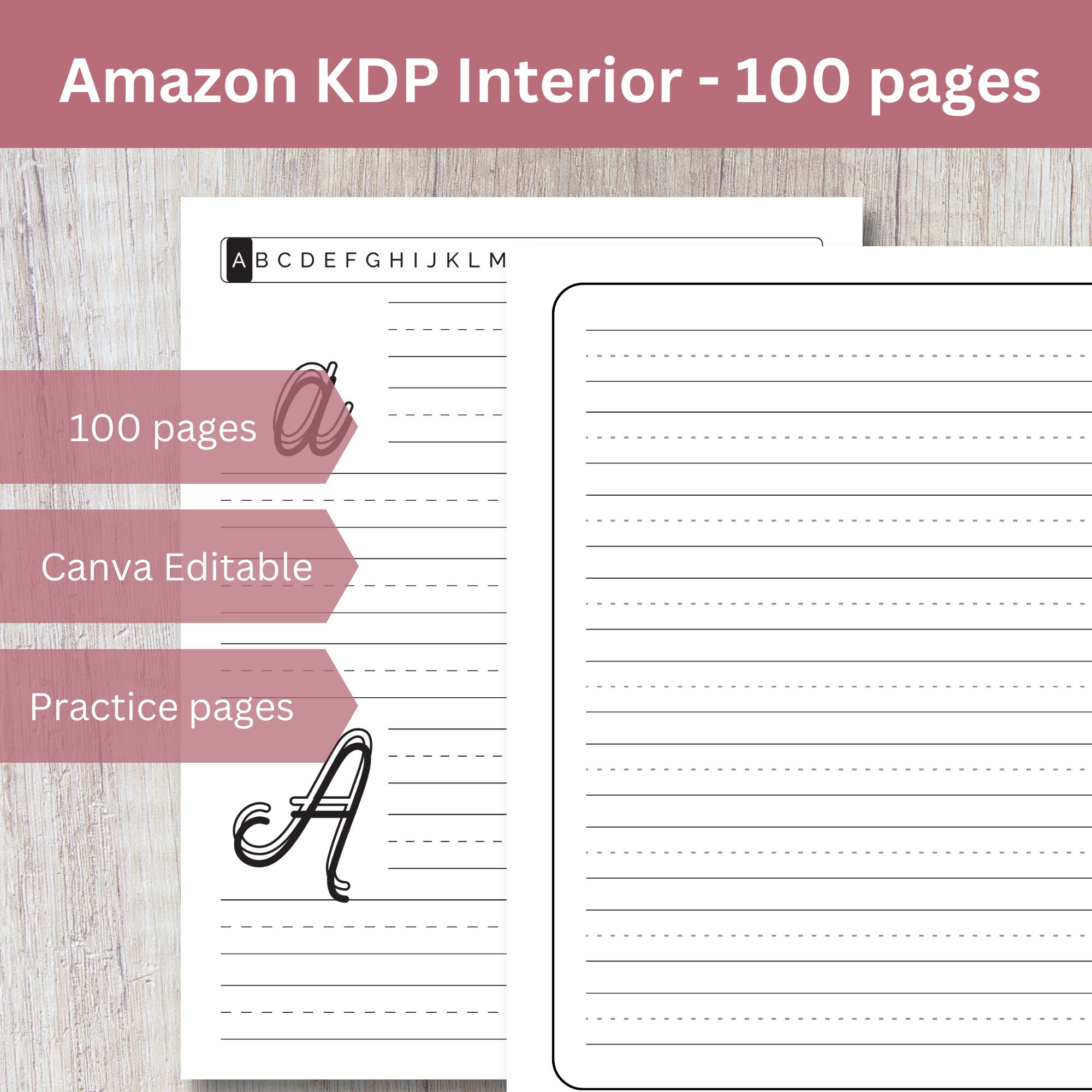 Cursive Handwriting Practice Workbook: Canva Template (8.5 X 11), Pre ...