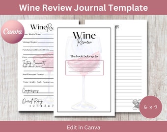 Wine Review Journal Template: Canva 6x9 Interior (PDF), Editable
