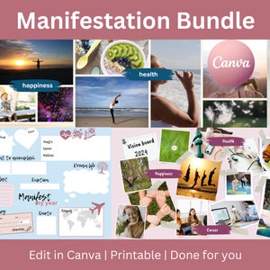 Lot Manifestation - Tableau de la vision, loi de l'attraction, cartes d'affirmation, un nouveau départ, des citations inspirantes, des chèques d'abondance