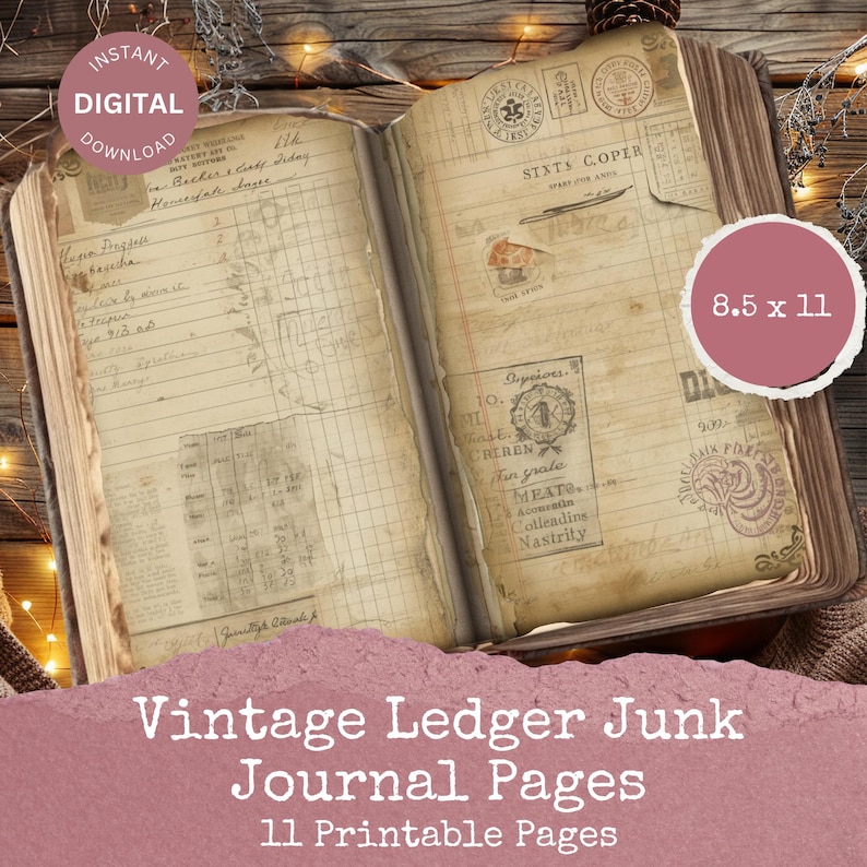 Vintage Ledger Junk Journal Kit - Antique Accounting Printable Pages ...