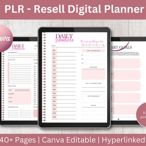 PLR Digital Planner Template - Canva editable, Commercial use, Resell editable planner, Hyperlinked, Pink planner