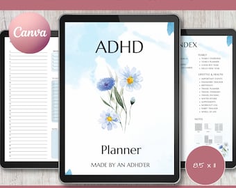 PLR ADHD Planner: Editable Canva Template, Mental health, Commercial Use