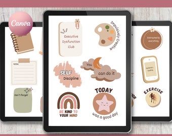 PLR ADHD Planner Stickers: Neurodivergenta digitala klistermärken (Canva-mall)