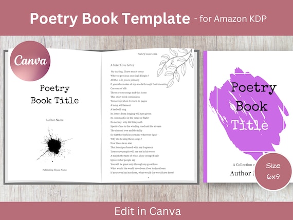 Poetry Book Canva Template: 6x9 Journal, Notebook (Digital Download), KDP