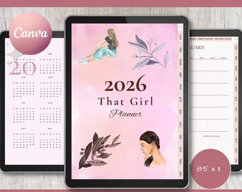 2026 That Girl Digital Planner Template – Canva Editable, PLR Resell