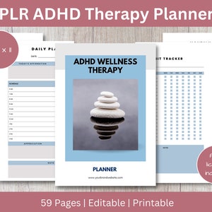 PLR Adhd Therapy Planner - Resell Rights, Done for you, PLR Printable, Editable Digital Template, Canva Template, PLR Planner