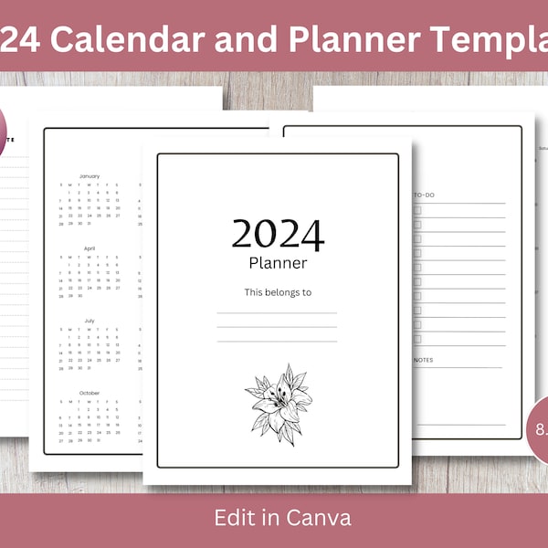 2024 Planner and Calendar - Self-publishing, Low Content Book, Interior, Planner, Calendar, Canva Template