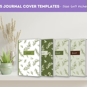Green leaves paperback book cover - for journals and notebooks, 6x9 inches, Canva template