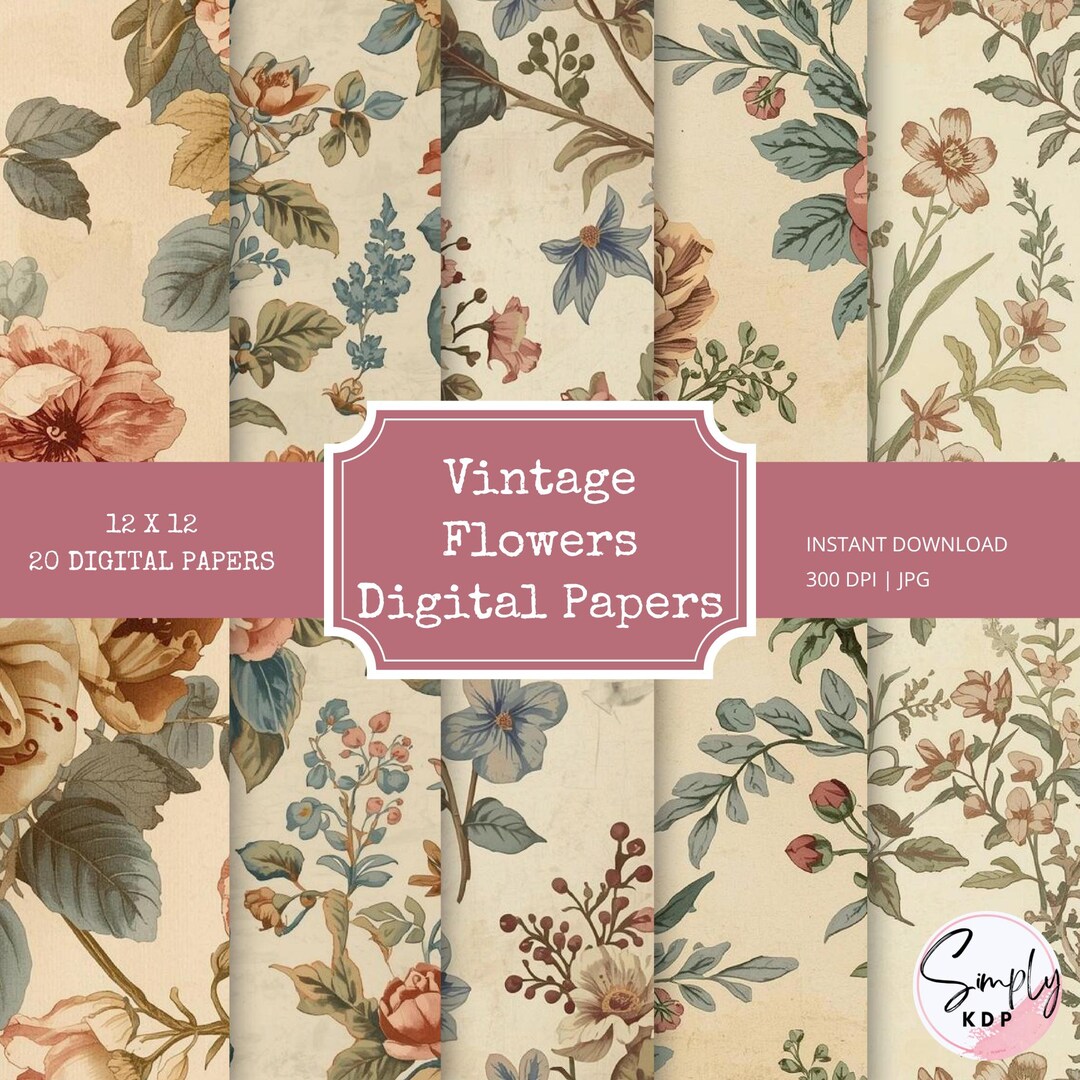Vintage Floral Digital Paper Pack, Shabby Chic Printable Backgrounds ...