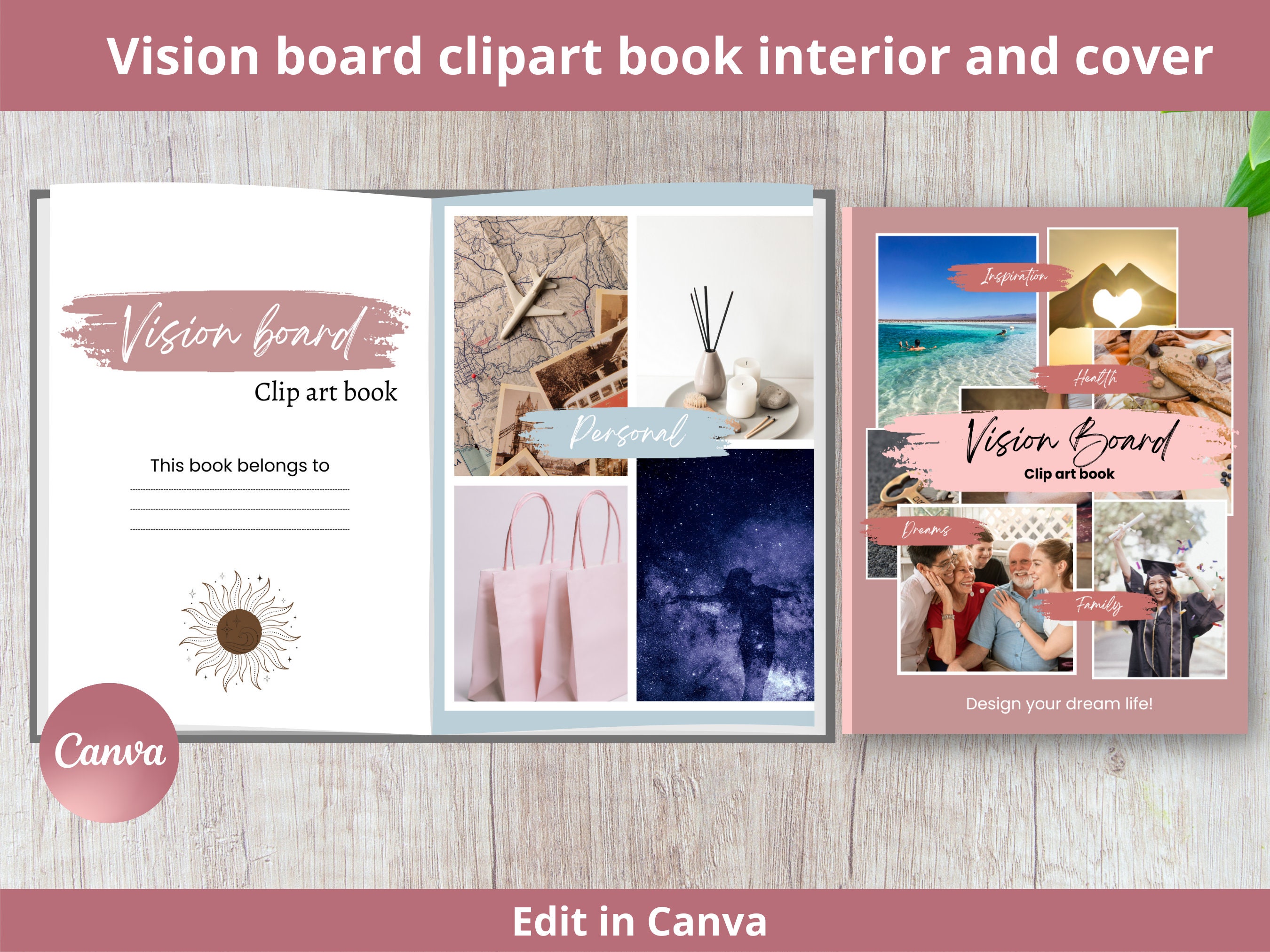 Vision Board Clipart Book Template Canva Template,  KPD