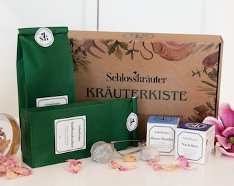 Wellness Geschenkbox mit Kräutertees & Hautcremes | Valentinstag Geschenk für Freundin | Wellness Geschenk Geschenkset für Teeliebhaber