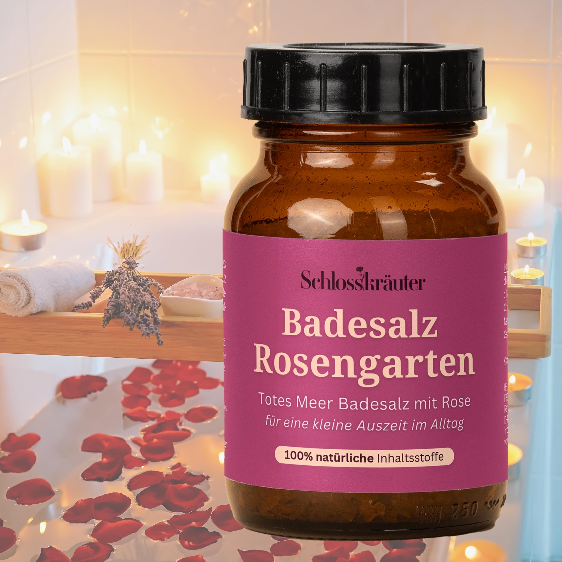 Schlosskräuter Badesalz Rosengarten 200g – 100% Natürliches Entspannungsbad Mit ätherischen Rosenölen & Jojobaöl