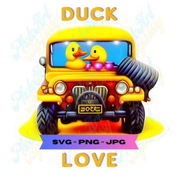 Niedliche Enten, SVG PNG JPG Vektor Bild Grafik Digital Design, Duck Love in 4x4 Fahrzeug Sublimation