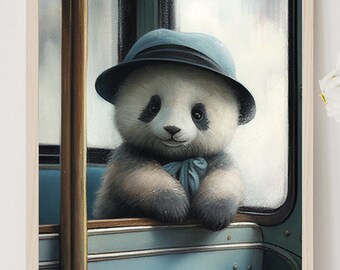 Playful Panda Bear, Pastel, Nursery Printable art