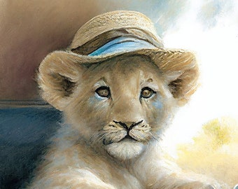 Estampado de león, pastel, arte de pared de safari para guardería
