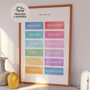 Es ist in Ordnung, nicht in Ordnung zu sein, Motivationsposter, niedlicher Regenbogen Kinder Affirmationen, bunte Kleinkind-Bildungskarte, Klassenzimmer-Bildungsdekor