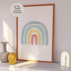 Niedlicher Regenbogen Aquarell Druck, Boho Wandbild, Buntes Kinderzimmer Poster, Minimalistisches Kinderzimmer Dekor, Girly Spielzimmer Dekoration