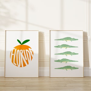 Florida Set of 2, Orange Print, Crocodile Print, Instant Download, Florida Art Print, Florida Printable, Florida Decor, Beach Decor