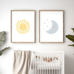 Cute Sun and Moon, Set of 2 Prints, Nursery Art, Nursery Art Print, Nursery Printable, Baby Wall Art, Instant Printable, Baby Printable