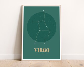 Virgo, Zodiac Print Poster, Brown & Green, Zodiac Colors, Zodiac Sign, Astrology Print, Digital Art, Digital Print, Zodiac Gift, Wall Decor