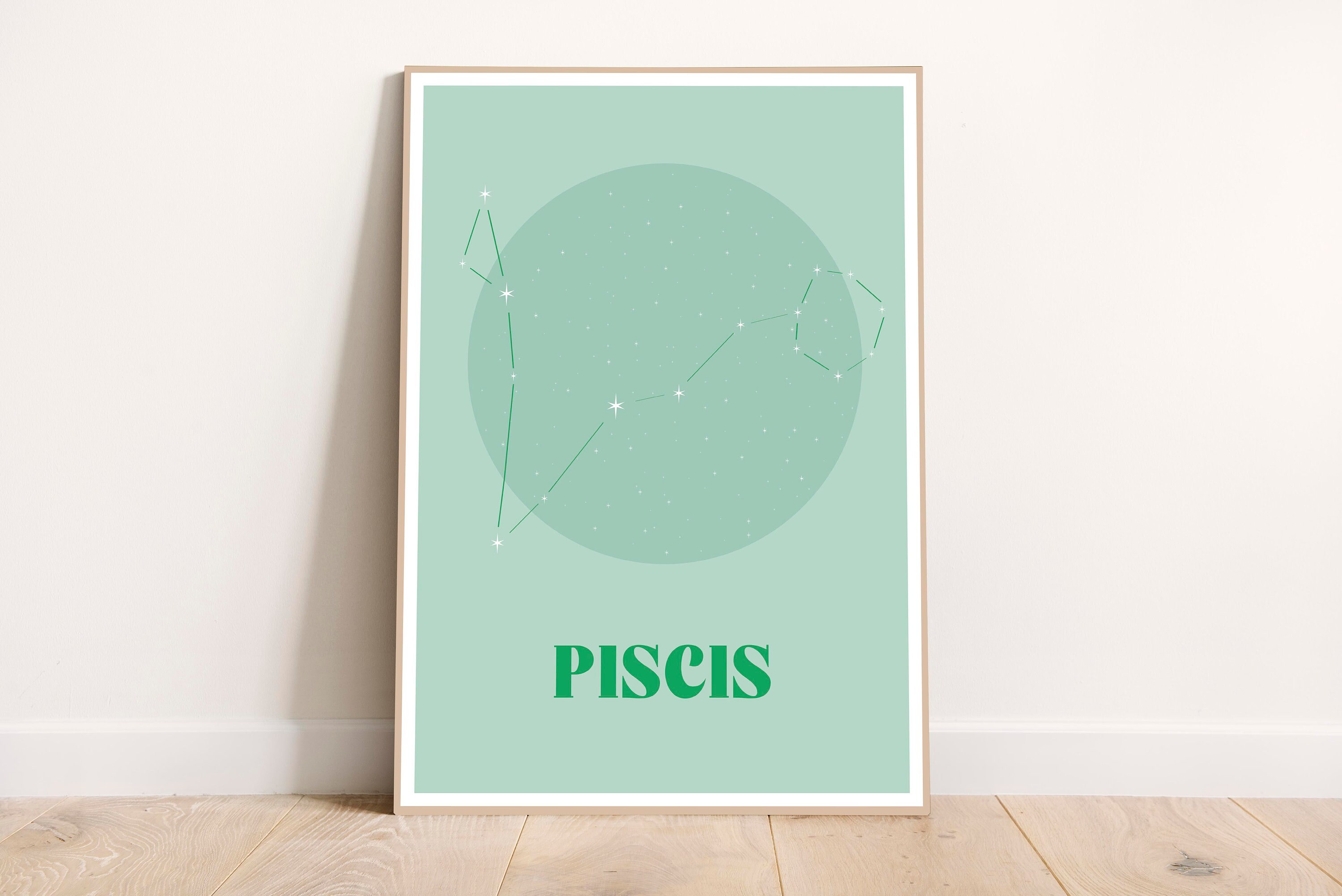Piscis, Zodiac Print Poster, Green & Aquamarine, Zodiac Colors, Zodiac Sign, Astrology Print, Digital Art, Digital Print, Wall Decor