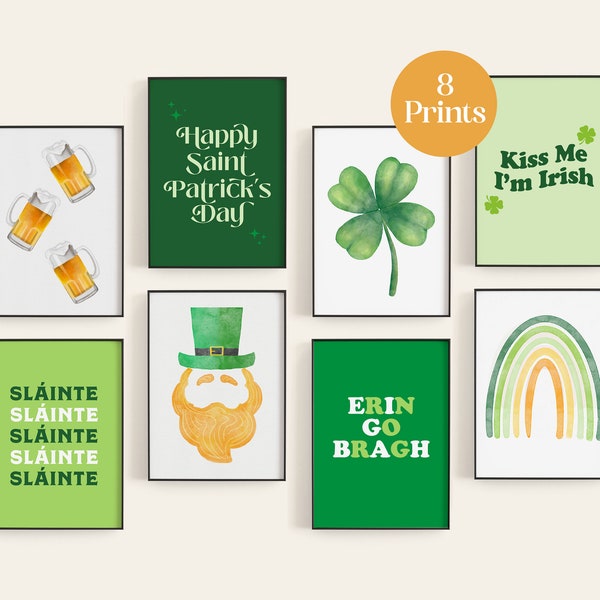 Set of 8 St Patricks Day Bundle, Gallery Wall, Instant Download Print, St Patrick's Printable, St. Patrick’s Day Prints, Digital Art Print