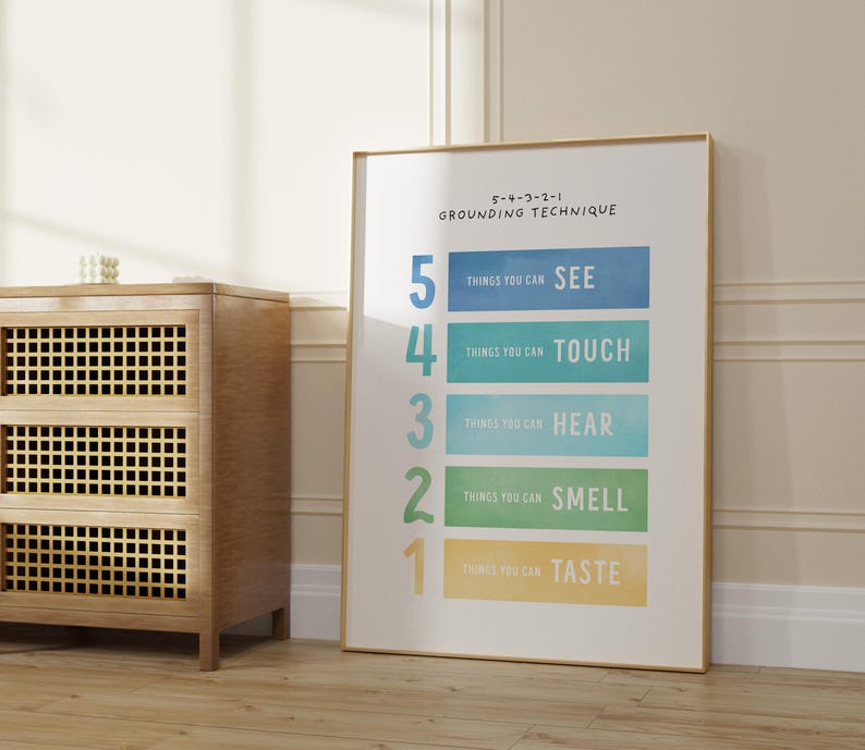 Kids Grounding Technique Poster, Colorful Relaxation Exercise Wall Art ...
