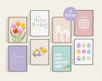 Set of 8 Easter Bundle, Easter Gallery Wall, Easter Print Download, Easter Printables, Easter Prints, Easter Digital Art Print, Spring Art