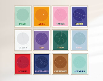 12 Astrology Signs Bundle , Zodiac Print Poster, Zodiac Colors, Sign, Astrology Print, Digital Art, Digital Print, Wall Decor, Wall Art