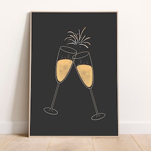 Cheers, New Year&#39;s Eve, Gallery Wall Bundle, Instant Download Print, NYE, New Year&#39;s Eve Decor, Digital Download, Party, Champagne