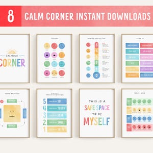 8 Calming Corner Posters, Classroom Decor, Classroom Posters, Feelings Chart, Calming Corner Posters, Mental Health Poster, Preschool Poster