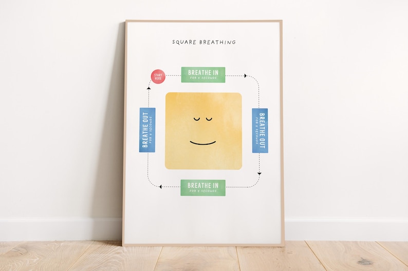 Square Breathing Poster, Cute Calming Corner Print, Kids Breathing ...