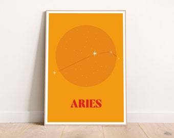 Aries, Zodiac Print Poster, Red & Orange, Zodiac Colors, Zodiac Sign, Astrology Print, Digital Art, Digital Print, Wall Decor
