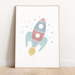 Lindo cohete, impresión artística para guardería, imprimible para guardería, arte de pared para bebé, descarga instantánea, imprimible, regalo para baby shower, decoración para niños, decoración de clase