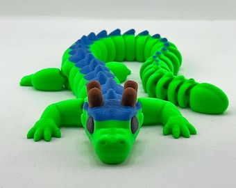 Flexi Dragon Toy with Horns – Custom Colors, Articulated Sensory Fidget for Kids and Adults, ADHD and Autism Friendly (Zou3D Design)