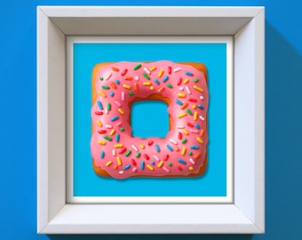 Square Donut Art Print: Fun Pink Icing Kitchen Decor