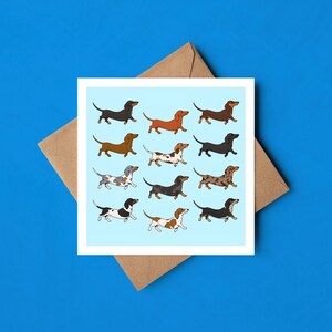 Sausage dog art card, dachshund greeting card, dog christmas card, greetings card for friend, anniversary card, dog card, all occasions card