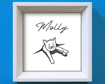 Personalised Cat Art Print: Minimalist Pet Portrait with Name