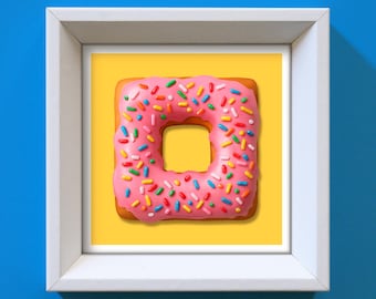 Square Donut Art Print: Fun Food Kitchen Decor